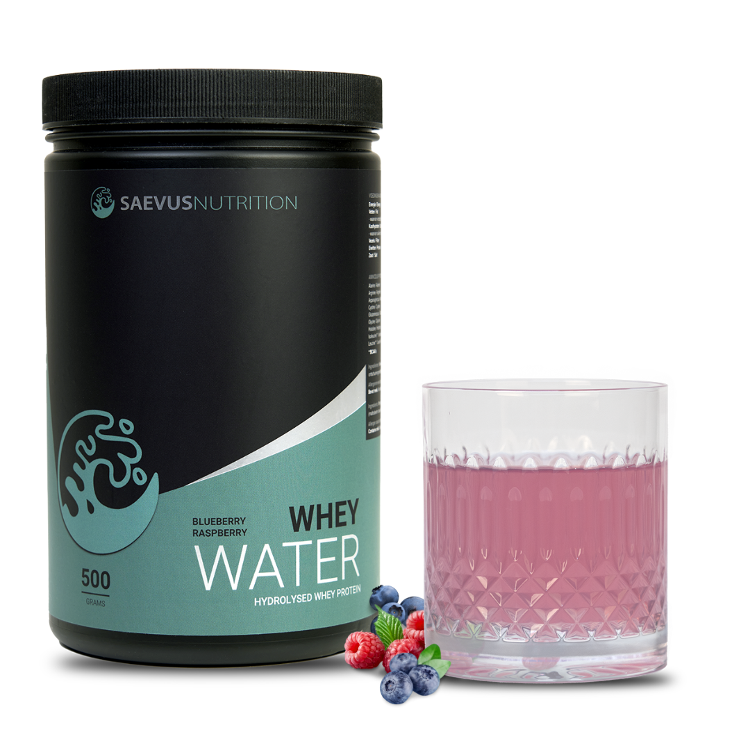 Clear whey pot smaak raspberry blueberry met glas en inhoud